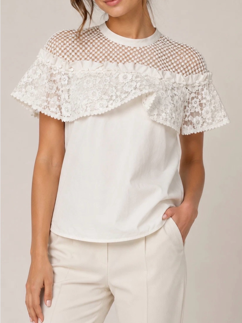 Self-Portrait Lace Ruffled Cotton Shirt